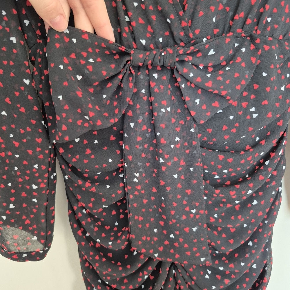 Zara Women's Black Valentine's Day Heart Print Ruched Mini Dress Size S - Picture 3 of 11